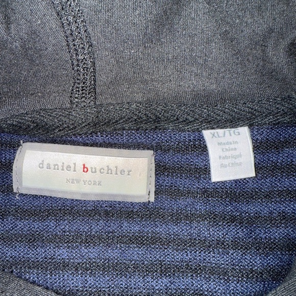 Daniel Buchler Striped Wool Cotton Hoodie Sweater XL Navy Gray - Picture 2 of 10